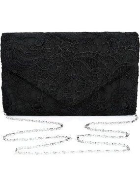 Women's Elegant Floral Lace Evening Clutch Envelope Prom Handbag Wedding Purse